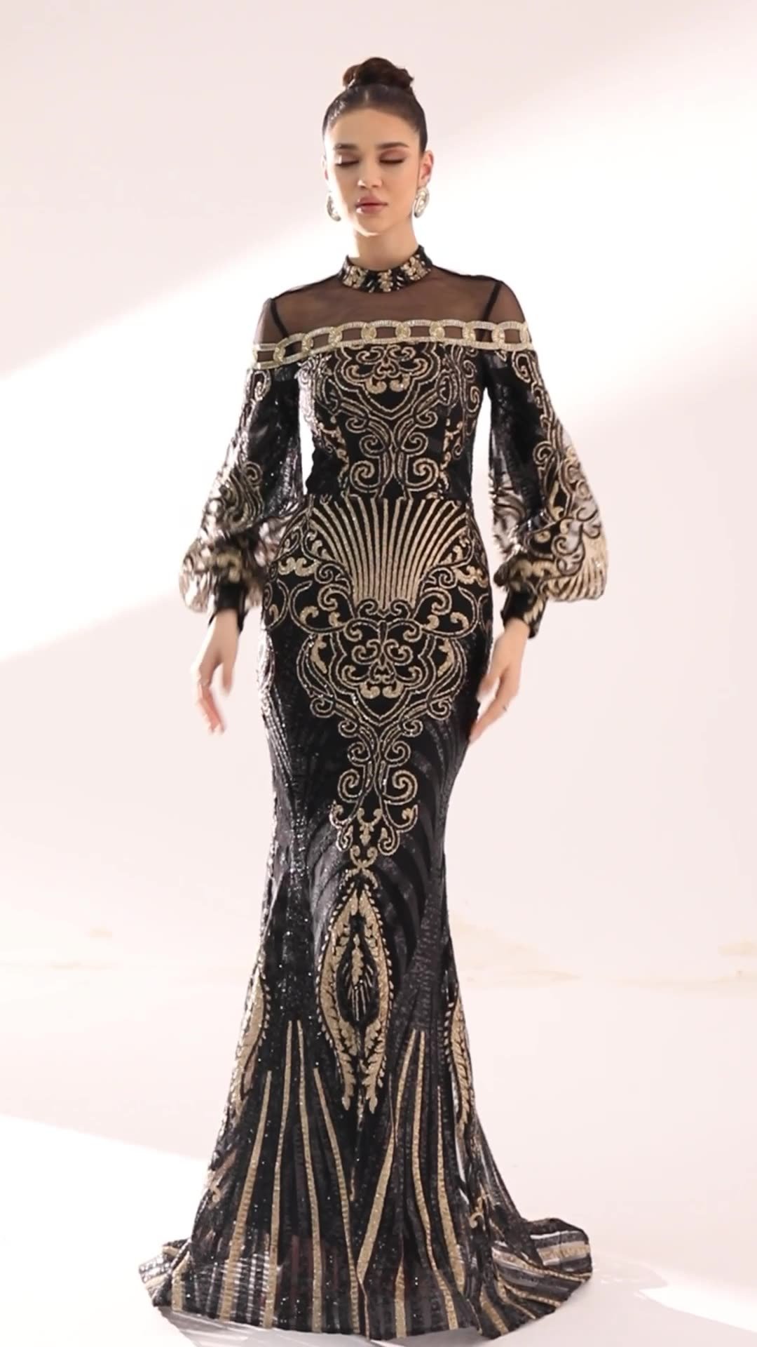 Ladywill Sequin Dress Wholesale - Cross-border New Western Long Sleeve Round Neck Sequin Mesh Mermaid Evening Gown Bridesmaid Dress-1